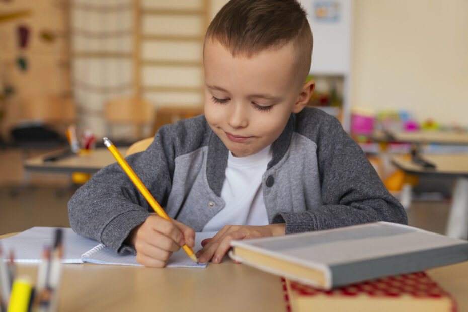 Homeschool student taking MAP Growth test calmly at a desk